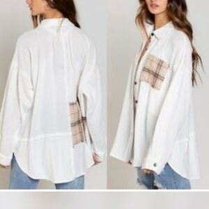 POL White and Tan Plaid BurBerry Looking Shirt